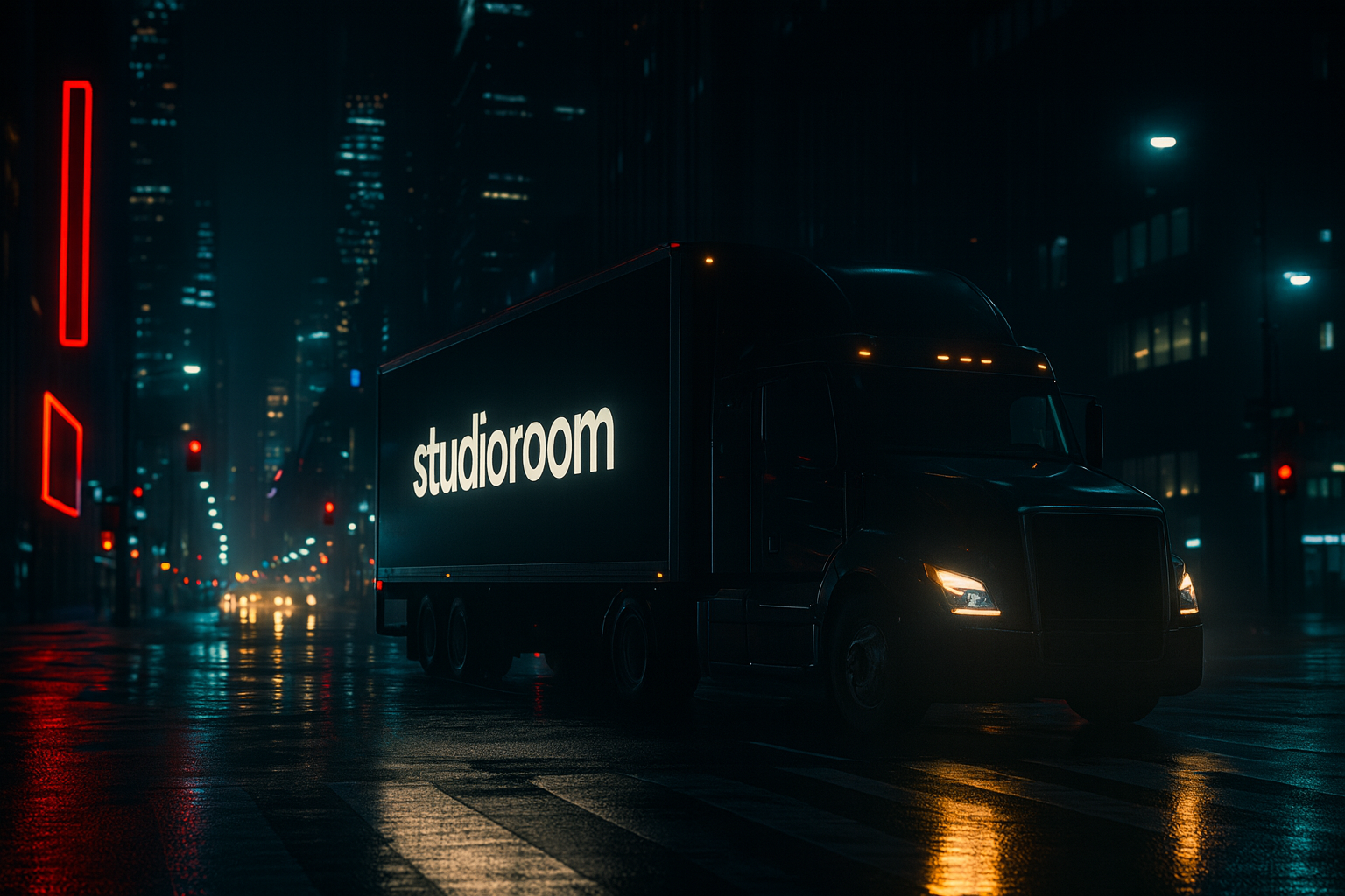 Studiorooms lastbil påväg till kund